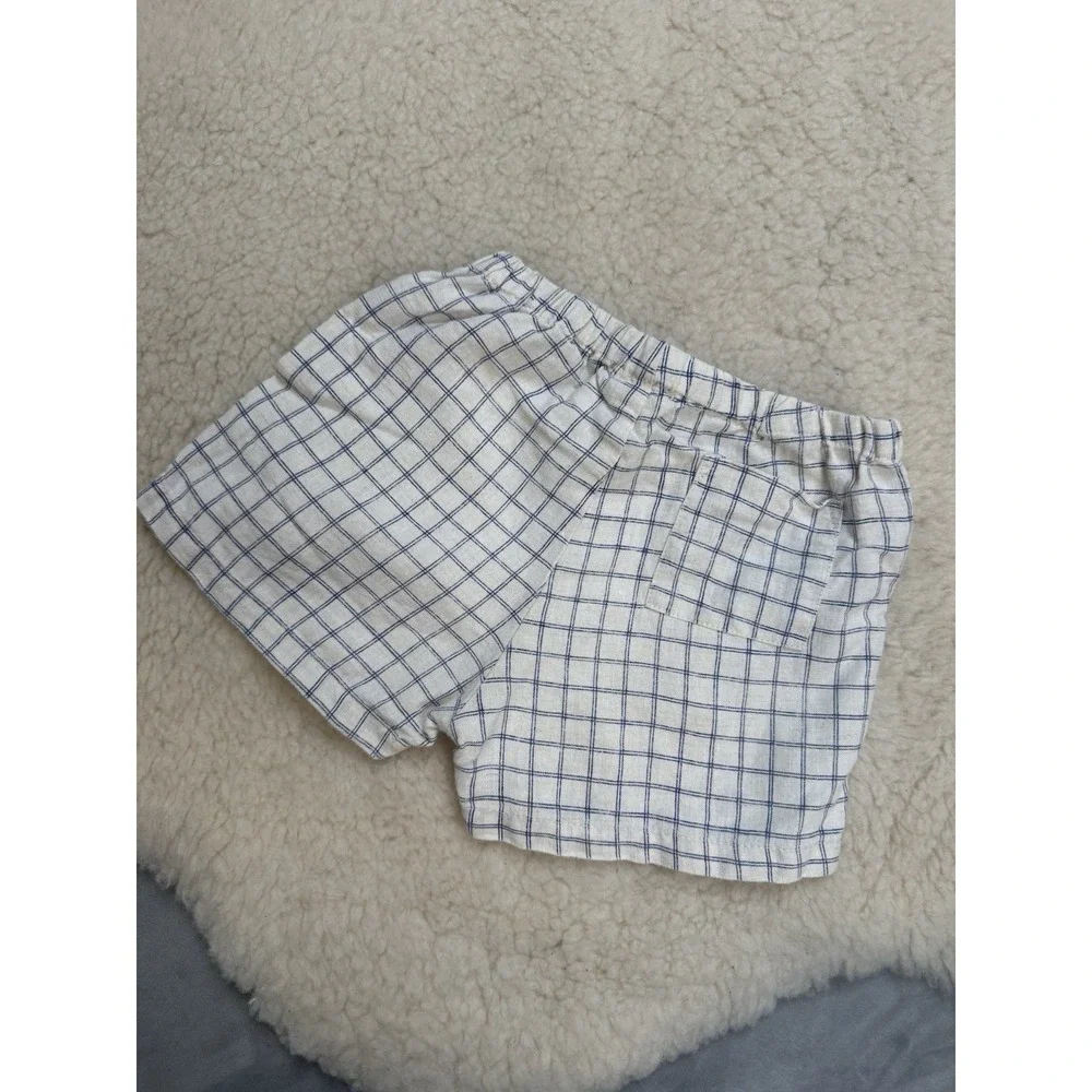 Oeuf Baby Girl Clothes 2Y 100% Linen Set Smocked Plaid Boho Tank Shorts Nautical